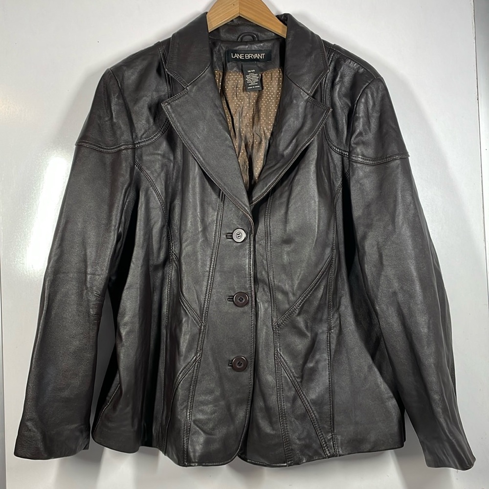 Lane Bryant brown Leather Jacket 3 button blazer edgy career